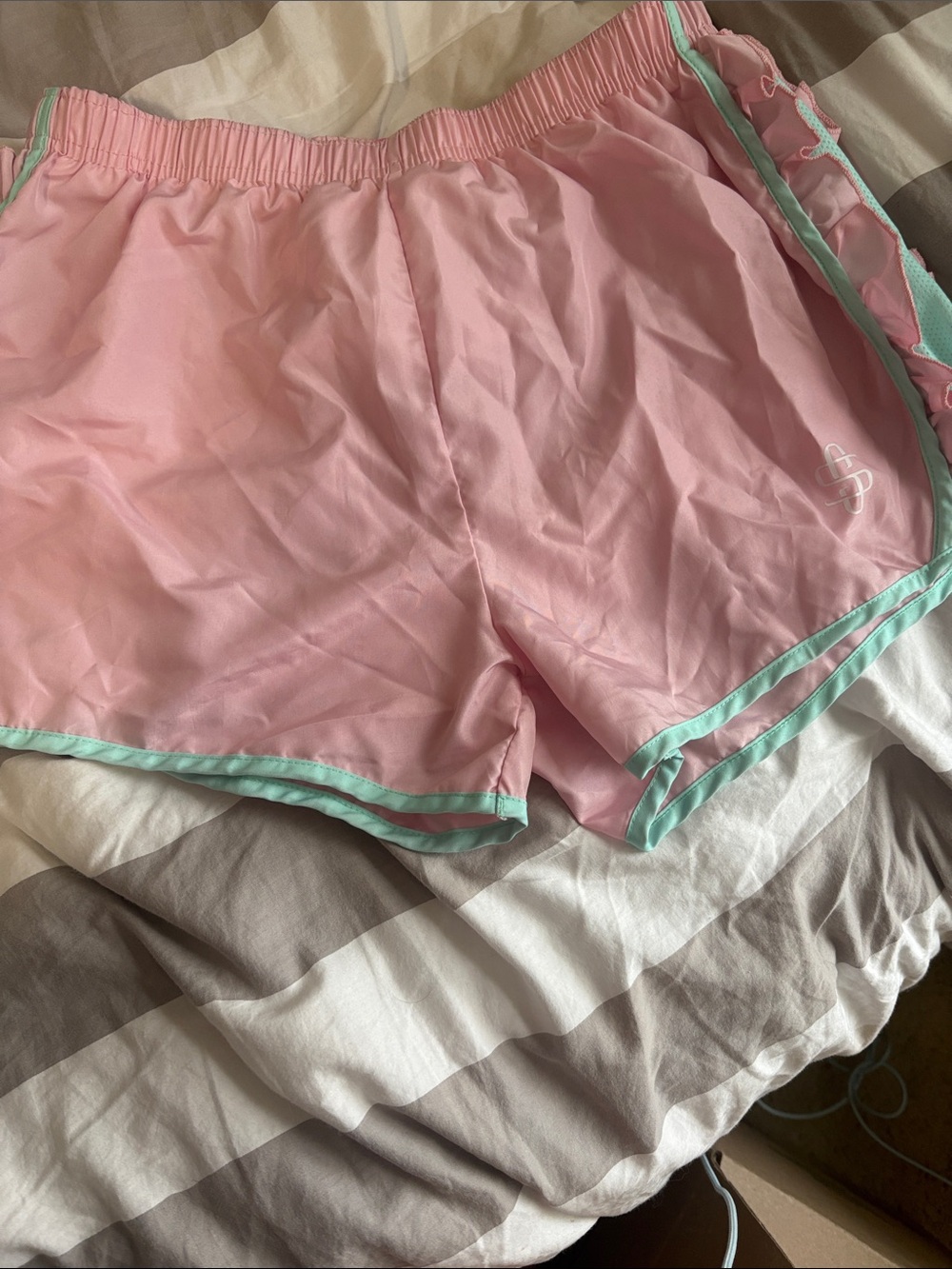 Simply Southern Pink Athletic Shorts with Mint Trim